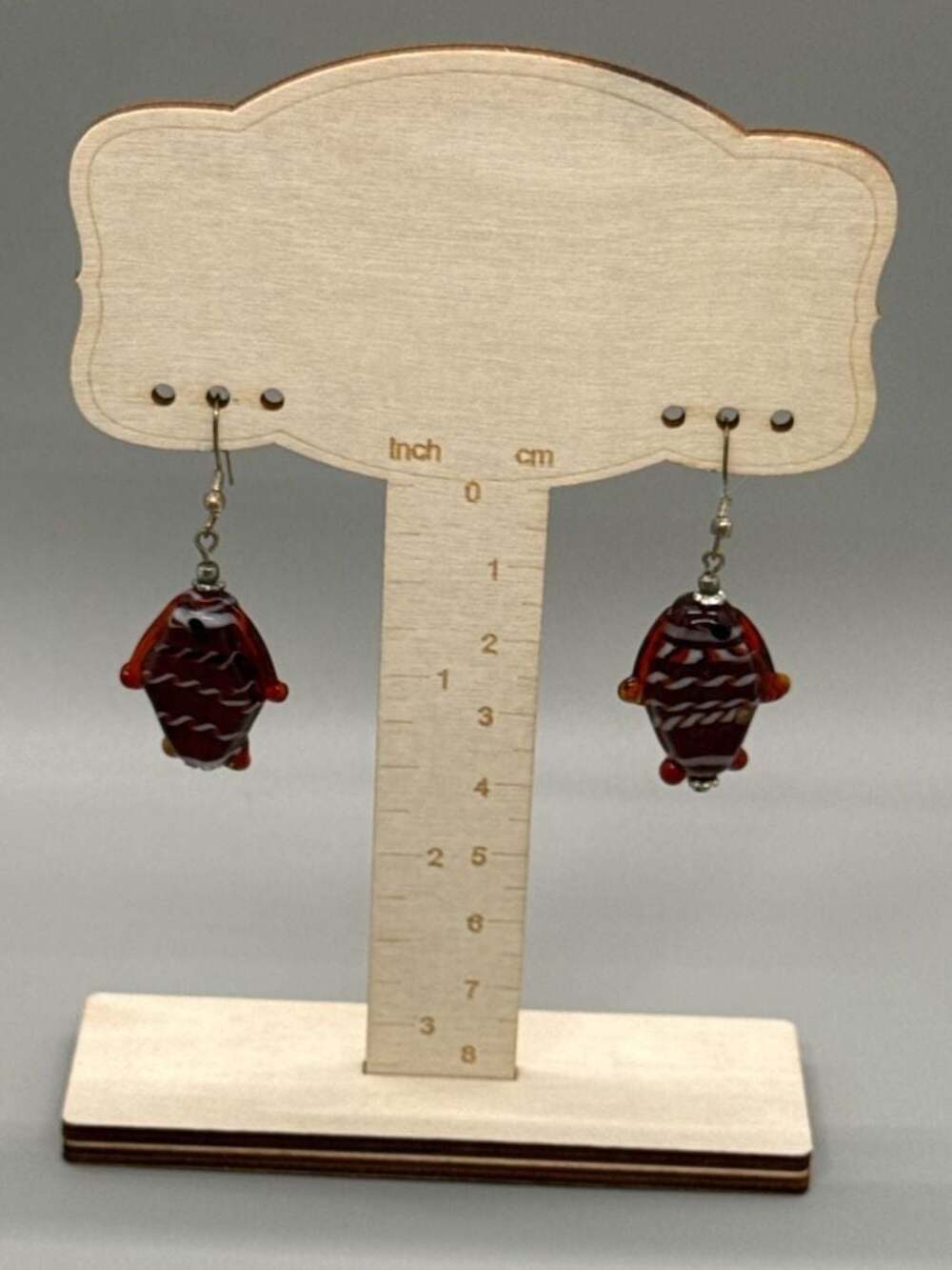 Artisan Handcrafted Red Glass Goldfish Fish Dangle Earrings Cottagecore Whimsy